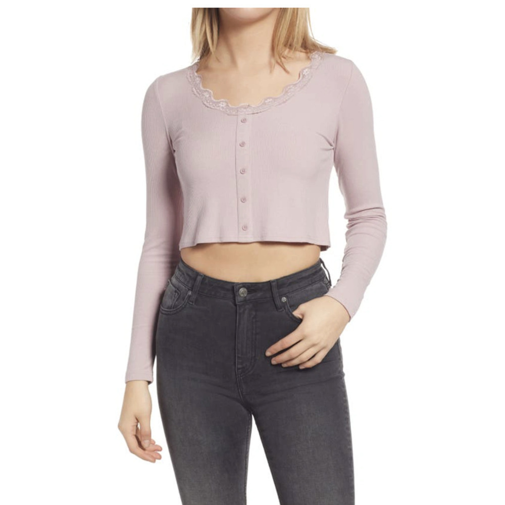 BP. Lace Detail Button Front Rib Top